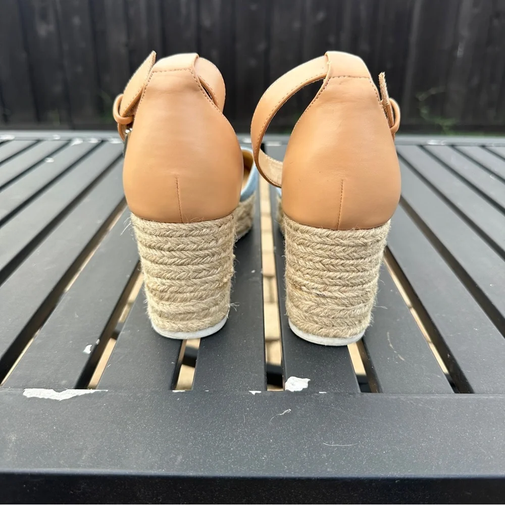 Nine West Ariela Espadrilles wedge platform light blue tan women's size 8 EUC